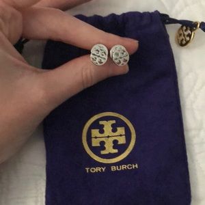 Silver Tory Burch Logo Studs